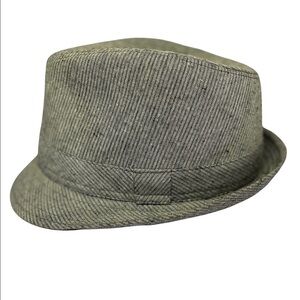 VINTAGE STONE Men's Fedora Hat Cap Size S / M Linen Grey Pinstripe Matching Band